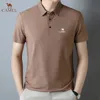 Brodé CAMEL haut de gamme glace fraîche soie lisse glace soie polo hommes été rayé affaires décontracté respirant T-shirt haut 240329