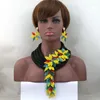 Ensemble collier et boucles d'oreilles pour mariées, accessoires de mariage, fleurs, perles africaines, pendentif en dentelle, ABL497