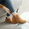 2023 Plattform OpenWork Women Ankle Boots Autumn Wedge Heels Cutout Booties Flock Summer Mesh Boats for Ladies Party Shoes 240329