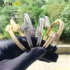 Bangles 2022 New Oper Square Baguette CZ Heart Shaped Bracelet Iced Out Bling 5A Cubic Zircona Bangle Men Women Hiphop Luxury Jewelry