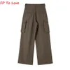 Y2K Neutralne brązowe spodnie ładunkowe luźne kieszeń szerokie spodnie nogi kobiety żeńska ulica stylowa jesienna wiosna Pb za 240322