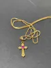 Pendanthalsband Korea Gold 24K Necklace Gold Plating Cross Necklace For Girls Jewelry Present Religion 240330