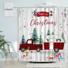 Shower Curtains Christmas Curtain Green Pine Branch Red Truck Xmas Ball Trees Snowflake Vintage Grey Wooden Board Year Bathroom Decor