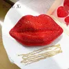 Dai ni Xi Female Luxury Red Sexy Leps Full Diamond Lips Shape Crystal Evening Facs Woman Blatgits Wedding Evening Parse للسيدات 240321