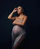 Seksi Şeffaf V-boyun annelik Pographs Props elbise bifurcate sırtsız giyim hamileliği po çekim bebek duşları elbise 240321