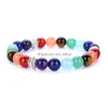 Beaded Tibetan Sier Drum Bead Seven-Pse Wheel Bracelet 8Mm Energy Stone Amethyst Red Agate Yoga Jewelry Drop Delivery Ot6Dn