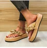 Plus Size Herringbone Slippers Women Flat Beach Shoes Summer Vintage Metal Chain Platform Women's Flip-Flops Sandaler 240328