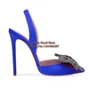 Sapatos de vestido Cristal Borboleta Bow Slingback Mulheres Bombas Azul Rosa Cetim Apontou Toe Alto Stiletto Heel Concise Plus Size45