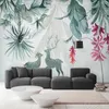 Fonds d'écran Milofi personnalisé grand papier peint mural nordique vert plante tropicale feuille de bananier wapiti fond décoration murale peinture