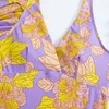 Women's Swimwear Irregular Beachwear Set Stylish Floral Print One-piece Swimsuit With Chiffon Cover Up Skirt V-neck For Female