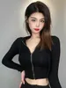 Dames Hoodies Sweatshirts Tops WOMENGAGA Korte Mode Vrouwen 2023 Korea Slanke Sexy Korte Capuchon Rits Sweatshirt Tops Vrouwen KBET 240401