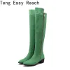 Boots Womens Overtheknee boots 2023 Autumn Winter Low Heels Knee High Boots Zipper Black purple green Ladies Chelsea Shoes Brand