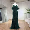 Mermaid High Green Split Spaghetti Strap Avond Jurken Feather Beaded Jurns for Women Party Bla Serene Hill