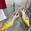 Printemps Nouvelle belle fille bonbon couleur carré boucle arrière vide baotou sandales hauts talons single chaussures célibataires