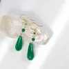 Lii Ji Natural Green Agate Flower American 14K Gold Filled Dangle Earrings Handmade Jewelry 240401