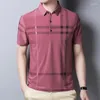 Polos pour hommes T-shirt d'été à manches courtes rayure décontracté col rabattu ample Polo Plaid caractère bouton hauts à la mode