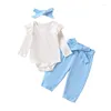 Clothing Sets Baby Girl 3Pcs Outfit Ribbed Knit Solid Color Long Sleeve Romper Pant Headband Set Infant Spring Fall Clothes