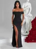 Casual Dresses Slash Neck Backless Bodycon Sexy Party Evening Dress Elegant Off-shoulder Ruffled Thigh High Split Maxi For Women