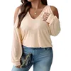 Women's T Shirts Yard Autumn Winter Sexy Off-the-shoulder V-neck Loose Casual Solid Color Long Sleeve T-shirt Top