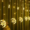 LED Strings 138 Star Moon Curtain String Lights Window USB Powered With Remote Control 8 Modes Decorations YQ240401