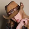 Sombrero de paja hecho a mano con bordado tridimensional, gorra de vaquero occidental para hombres, mujeres al aire libre, lujo ligero, europeo y americano 240326