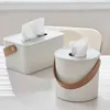 Portable Household Tissue Box Round Square Napkin Storage Box for Table Top of Tea Table Restaurant Modern Simplicity White