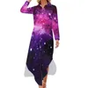 Casual Dresses Galaxy Ocean Dress Colorful Print Aesthetic Long Sleeve Cute Womens V Neck Printed Big Size Chiffon