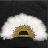 Decorative Figurines 1pcs WHITE African Turkey Feather Hand Fan Handmade Handfan For Dance Wedding Decoration With Stones Customized