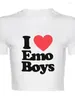 Camiseta feminina harajuku gótico y2k tops eu amo emo boy impressão camisetas mulheres sexy camiseta vintage 2000s manga curta cortada camiseta fada colheita