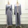 エスニック服2個セットKaftan Abaya Women yimono satin Satin Turkey IslamAch Arabic Robe Ramadan Dubai Abayas Hijab Dress Moroccan