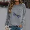 Sweats à capuche pour femmes Sweatshirts Femmes Sweat Libellule Lettre Imprimer O-cou À Manches Longues Vintage Pulls Femme Filles Casual Automne Hiver Femme Vêtements 240401