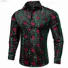 Hommes Plus Tees Polos Designer Floral Mens Chemise À Manches Longues Hommes Vêtements Vert Social Bal Rose Bouton Col Robe Chemises Blouse yq240401