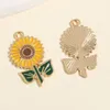 Charms 10pcs Gold Color 28x16mm Lovely Sunflower Plants Enamel Pendant Fit Earrings DIY Handmade Jewelry Making Finding Supplies