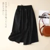 Limiguyue Women Cotton Linen Skirt Literary Elastic Waist ALine Midi Breathable Casual Button Pockets Split Skirts E488 240401