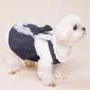 Hundkläder husdjur denim klänning med söt bow-knot comfy väst kjol spets trim tutu kläder för katter