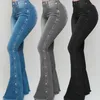 Jeans pour femmes décontracté taille haute élastique pantalon traînant mode poche bouton Flare 2024 évasés brodés pantalon blanchi 30300