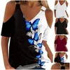 Camicette da donna Camicie Fibbia impreziosita da donna Top con stampa floreale T-shirt con scollo a V con dettaglio Shoder freddo Chic Summer Streetwear Top Dr Otclm