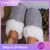 Slippers Winter Warm Home Fur Slippers Women Faux Suede Plush Couple Cotton Shoes Indoor Bedroom Flat Heels Fluffy Slippers