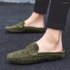 Sapatos casuais verão masculino baixo deslizamento na metade para homens de couro de alta qualidade designer italiano respirável oco para fora tamanho grande 38-46