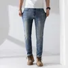 2024 New Spring/Autumn Mens Ripped Slim Fit Elasticity 청바지 남성 스트레이트 패치 비즈니스 유명한 클래식 캐주얼 바지 Fashiom 브랜드 디자이너 청바지 DFW