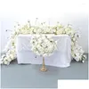 Fleurs décoratives couronnes luxueuse mariage blanc rose orc fleuriste arrangement coureur de coureur de banquet événement décor de décoration de table de balle de fête dro dro dhsoc