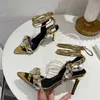 Sapatos de vestido sexy tornozelo cinta sandálias douradas mulheres festa nightclub stripper saltos de alta qualidade cristal diamante toe sapato de casamento h240401xpqe