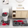 Tende da doccia Set di tende da bagno da 4 pezzi Set di rose rosse per San Valentino con tappeti (tappetino da bagno a forma di U