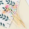Forks 100Pcs Colorful Heart Cocktail Picks Wooden Toothpick Skewer Snack Fork Fruit Bamboo Party Wedding Supplies