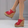 Dress Shoes 2024 New Sexy Super 15CM High Heels Platform Wedges Slippers For Women Red Leather Peep Toe Summer Sandals Female Shoes H240401F5M6