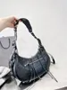 7A Le Cagole Borsa da moto borsa tote bag a spalla Donna lady designer di lusso Borsa a tracolla con pochette in vera pelle Pochette Vintage Coccodrillo Denim