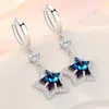 Dangle Oorbellen 925 Sterling Zilver Blauw Kristal Zirkoon Pentagram Voor Damesmode Sieraden Geschenken