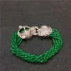 Braccialetti Fatti a mano testa di leopardo micro intarsio chiusura in zircone pietra verde braccialetto multifilare confezione regalo