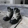 Stiefel Streetwear Runway Herren Kreuzriemen Knöchel High Top Echtes Leder Schuhe Schnürung Vintage Dicke Plattform Sicherheit