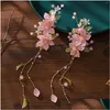 Haarspangen Haarspangen 2 Stücke Chinesische Haarnadeln Antiker Schmuck Blume Rosa Anhänger Frühling Clip Ornamente Zubehör Für Braut Mädchen Drop Otqgp